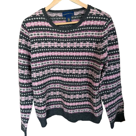 Charter Club womens size L  Fair Isle Sweater 100% lambswool Prairie Cottagecore - Picture 3 of 10